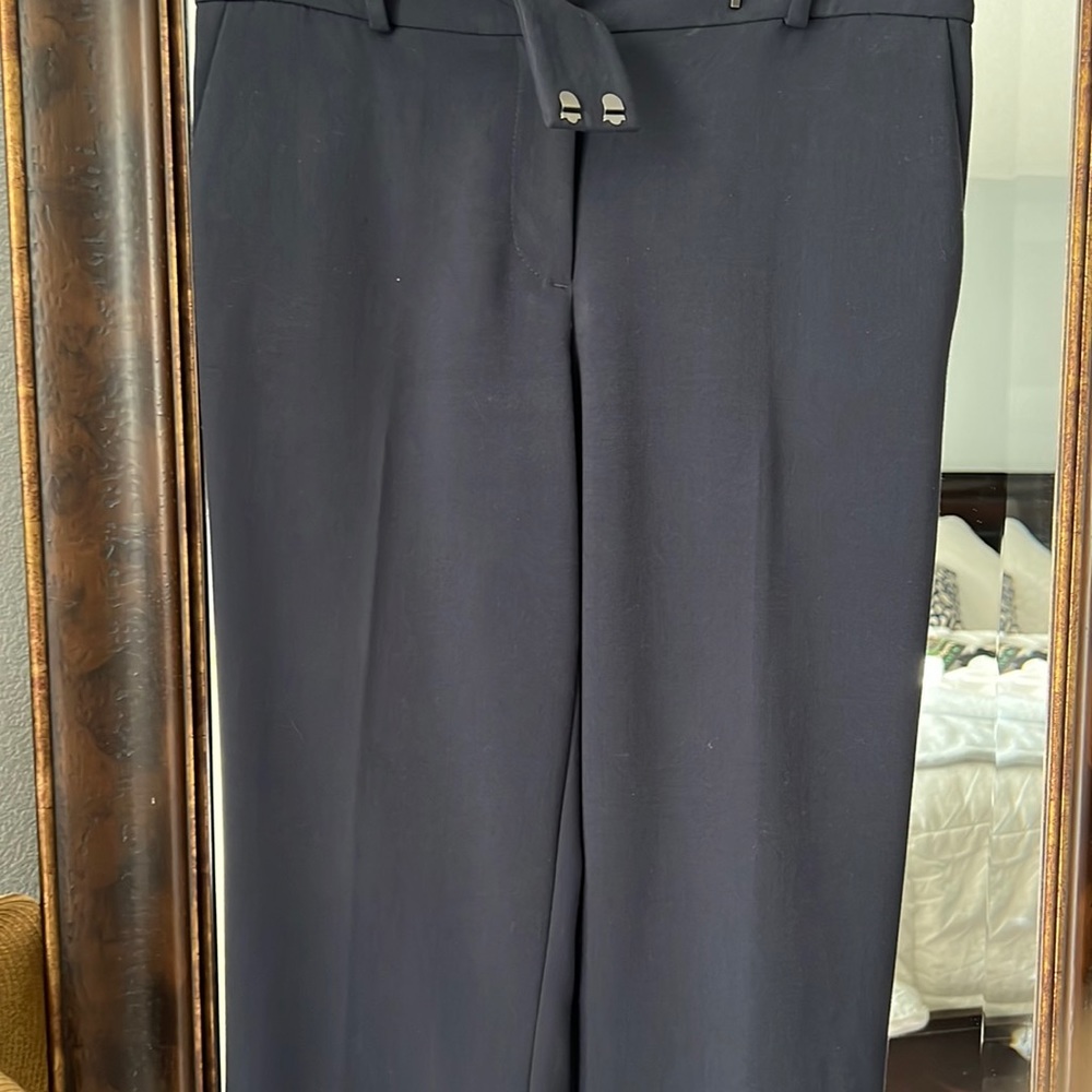 Navy blue dress pants.